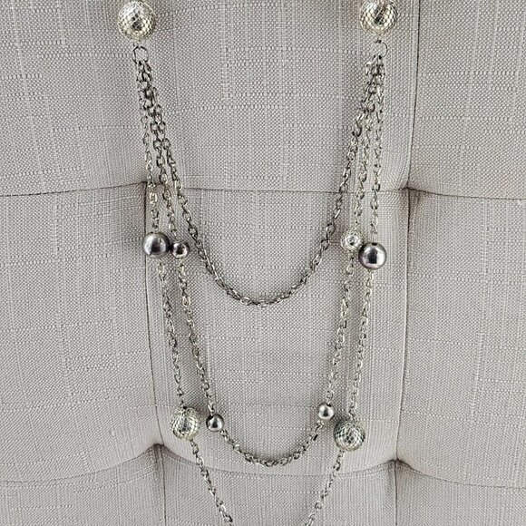 Women Necklace Long Chain Statement Silver Tone Fashion Jewelry - Picture 9 of 10